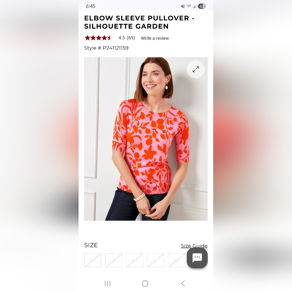 Talbots Elbow Sleeve Pullover - Silhouette Garden Floral Crewneck